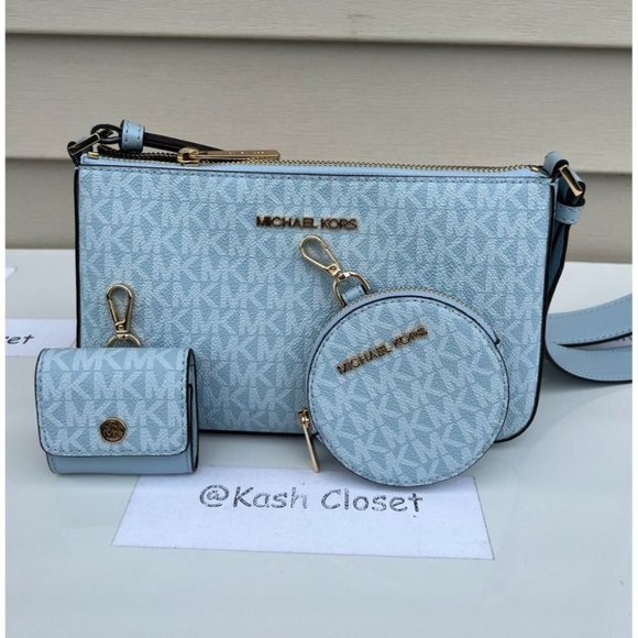 Michael Kors Tech Attach Crossbody Bag Jet Set Travel Purse Pale Ocean - Picture 1 of 8
